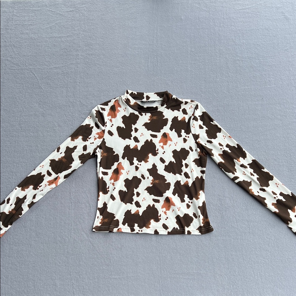 SHEIN Brown and White Cow Print Kids Blouse